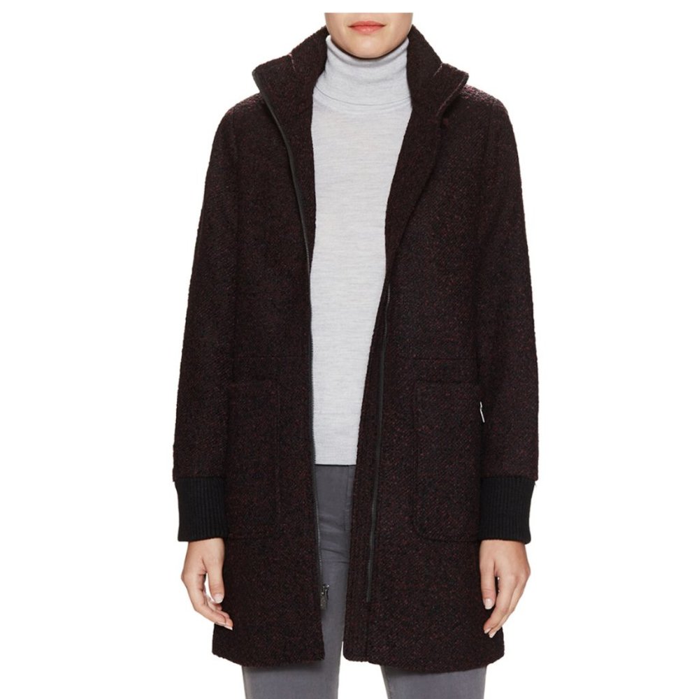 Rachel Roy Tweed Rib Coat Burgundy Black XS